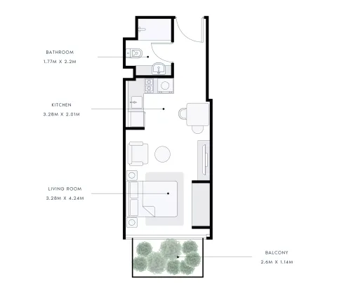 Floor plan, Studio, 350 sq ft