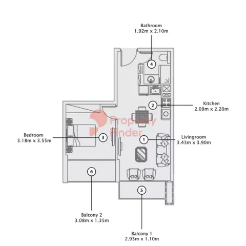 Floor plan, 1 Bed, 0 sq ft