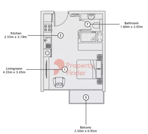 Floor plan, Studio, 295 sq ft