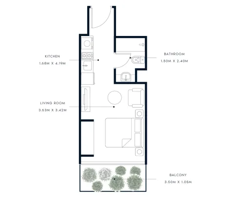 Floor plan, Studio, 294 sq ft