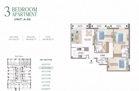 Floor plan, 3 Beds, 1,300 sq ft