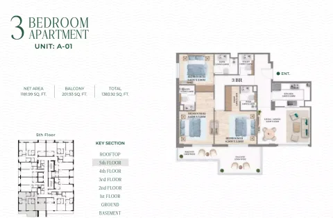 Floor plan, 3 Beds, 1,383 sq ft