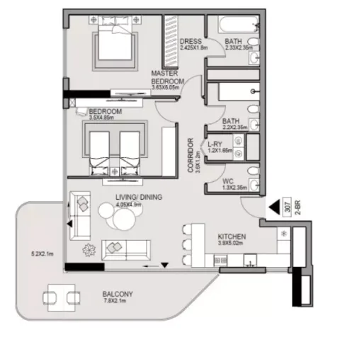 Floor plan, 2 Beds, 1,081 sq ft