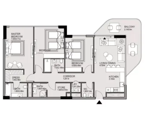 Floor plan, 3 Beds, 1,533 sq ft