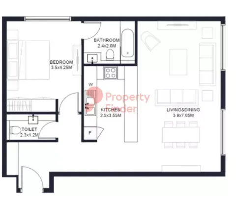 Floor plan, 1 Bed, 831 sq ft