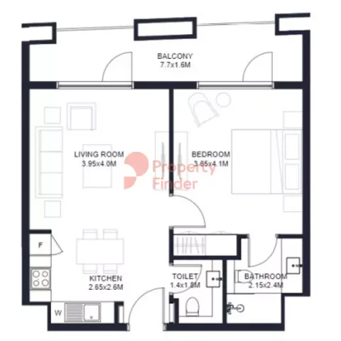 Floor plan, 1 Bed, 711 sq ft