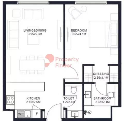 Floor plan, 1 Bed, 969 sq ft
