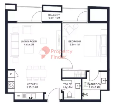 Floor plan, 1 Bed, 744 sq ft