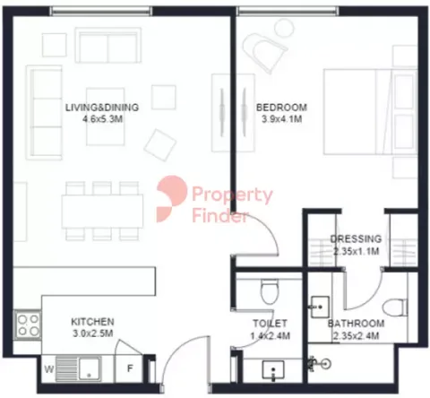 Floor plan, 1 Bed, 776 sq ft