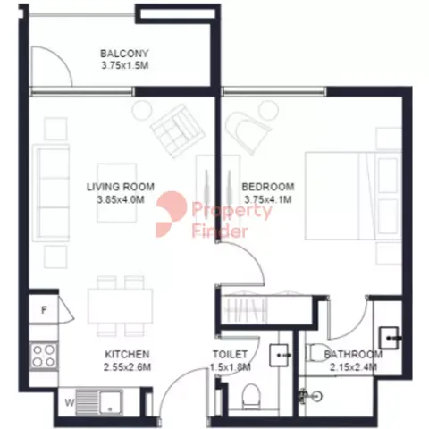 Floor plan, 1 Bed, 648 sq ft