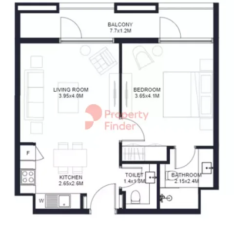 Floor plan, 1 Bed, 692 sq ft