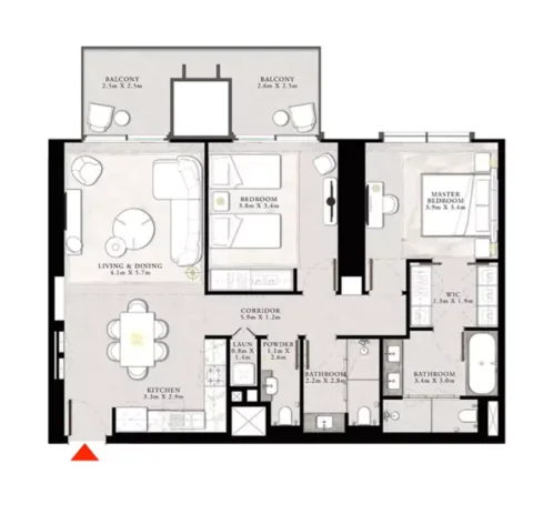 Floor plan, 2 Beds, 1,409 sq ft