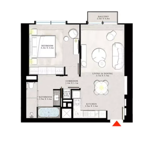Floor plan, 1 Bed, 790 sq ft