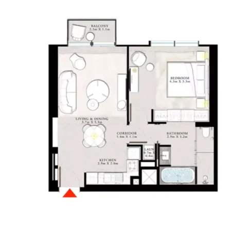 Floor plan, 1 Bed, 742 sq ft