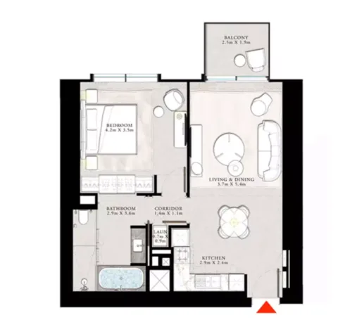 Floor plan, 1 Bed, 816 sq ft