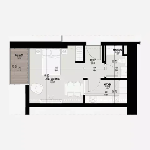 Floor plan, Studio, 400 sq ft