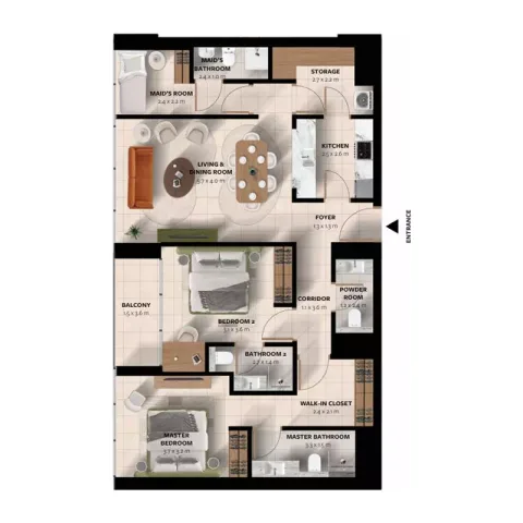Floor plan, 2 Beds, 1,143 sq ft