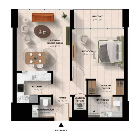 Floor plan, 1 Bed, 752 sq ft