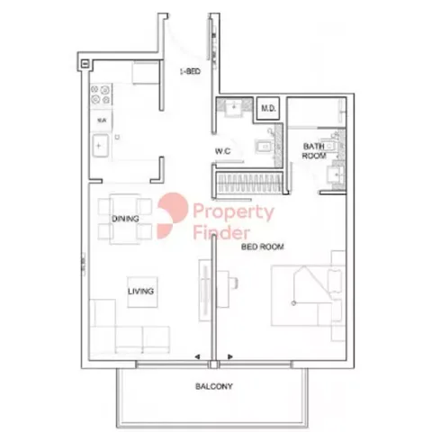 Floor plan, 1 Bed, 0 sq ft