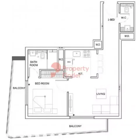 Floor plan, 1 Bed, 0 sq ft