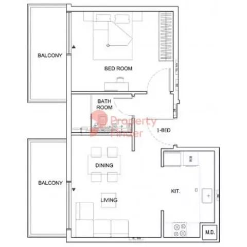 Floor plan, 1 Bed, 0 sq ft