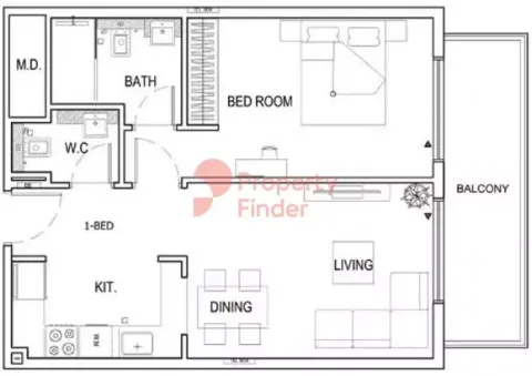 Floor plan, 1 Bed, 700 sq ft