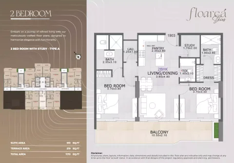 Floor plan, 2 Beds, 1,170 sq ft