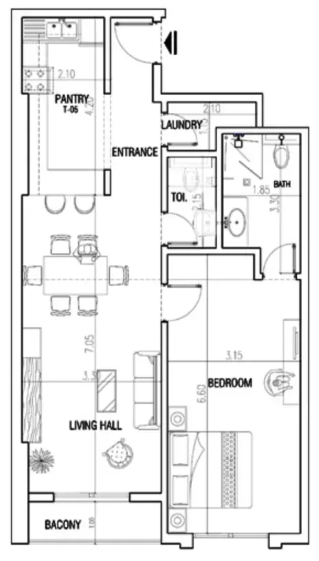 Floor plan, 1 Bed, 865 sq ft