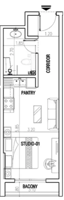 Floor plan, Studio, 370 sq ft