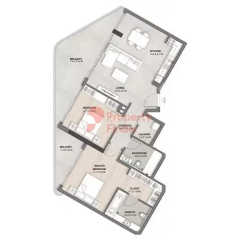 Floor plan, 2 Beds, 1,270 sq ft