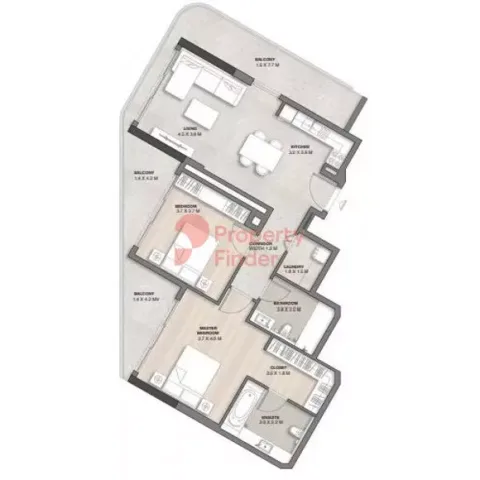 Floor plan, 2 Beds, 1,263 sq ft
