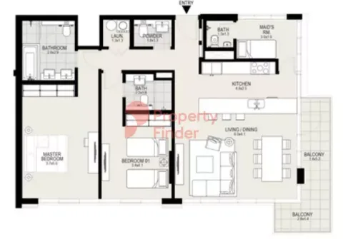 Floor plan, 2 Beds, 1,424 sq ft