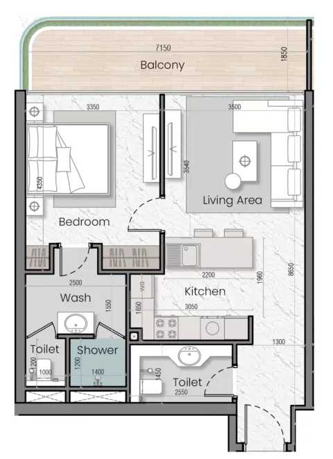 Floor plan, 1 Bed, 747 sq ft