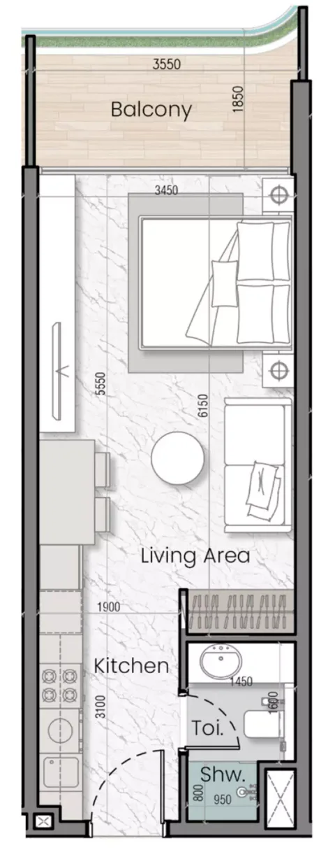Floor plan, Studio, 413 sq ft