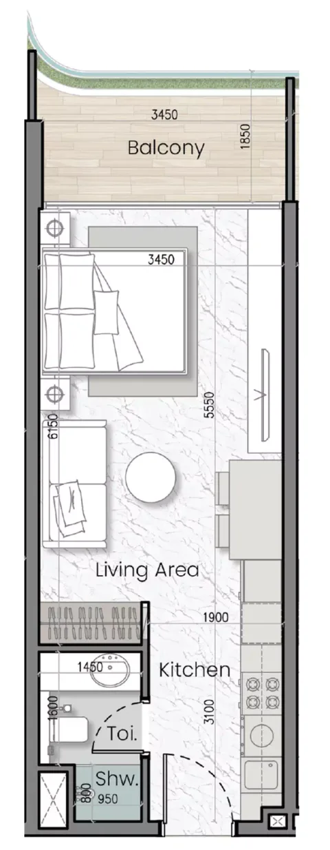 Floor plan, Studio, 413 sq ft