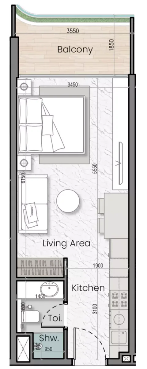 Floor plan, Studio, 413 sq ft