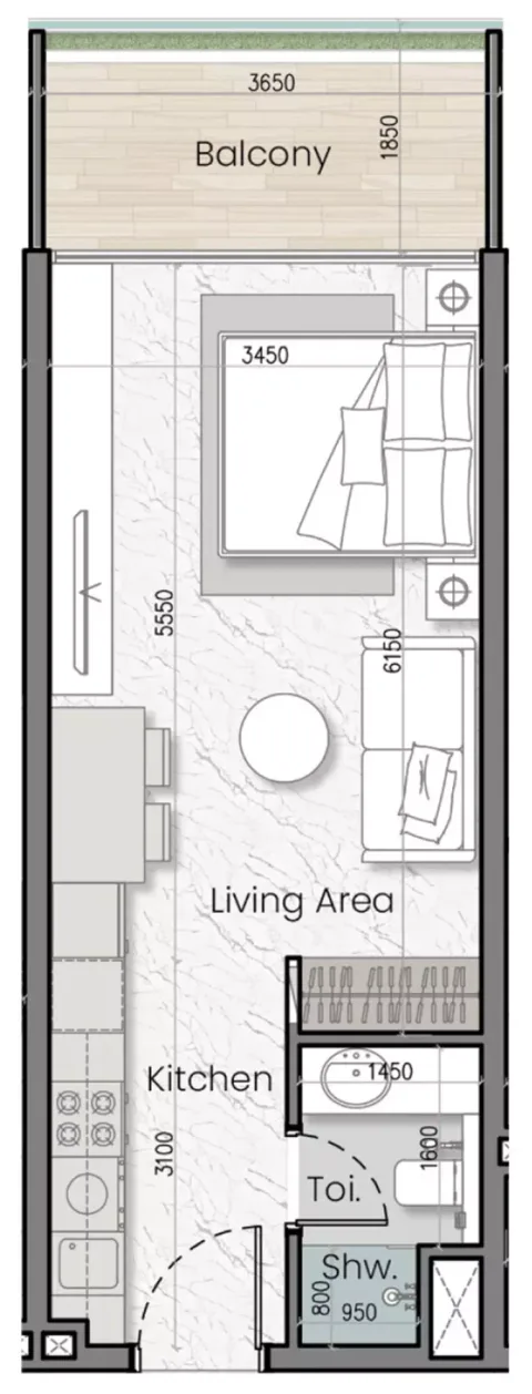 Floor plan, Studio, 412 sq ft