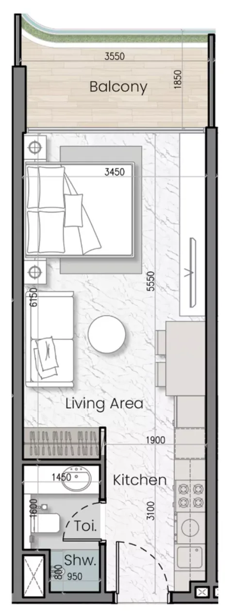 Floor plan, Studio, 413 sq ft