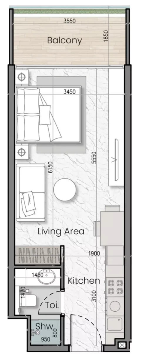 Floor plan, Studio, 411 sq ft