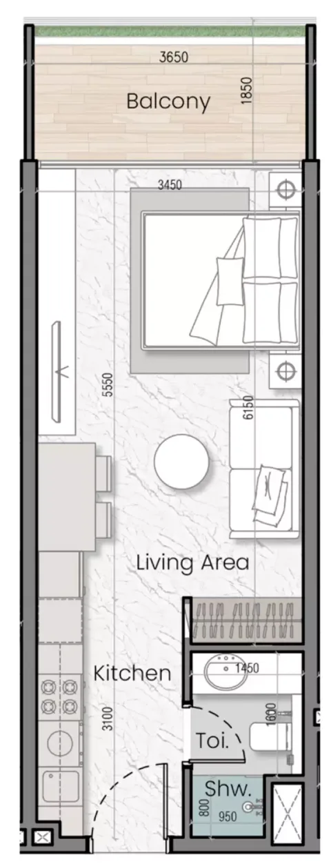 Floor plan, Studio, 412 sq ft
