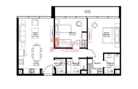 Floor plan, 2 Beds, 1,025 sq ft