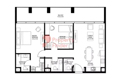 Floor plan, 2 Beds, 1,178 sq ft