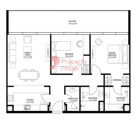 Floor plan, 2 Beds, 1,337 sq ft