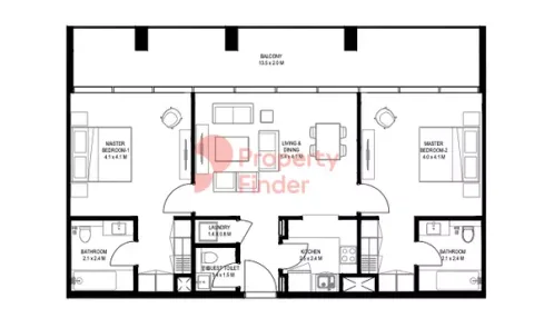 Floor plan, 2 Beds, 1,355 sq ft