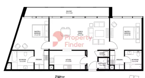 Floor plan, 2 Beds, 1,394 sq ft