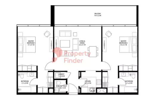 Floor plan, 2 Beds, 1,422 sq ft