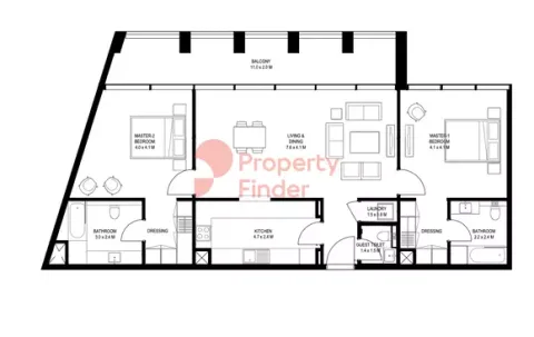 Floor plan, 2 Beds, 1,487 sq ft