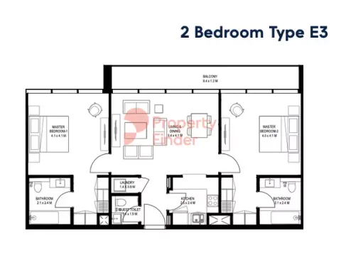 Floor plan, 2 Beds, 1,165 sq ft
