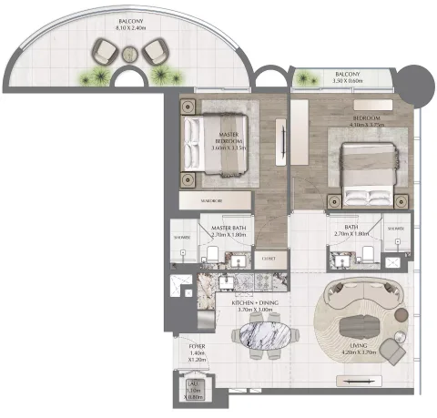 Floor plan, 2 Beds, 1,053 sq ft