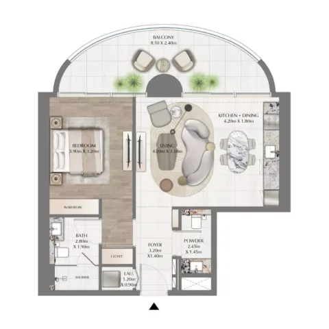 Floor plan, 1 Bed, 840 sq ft